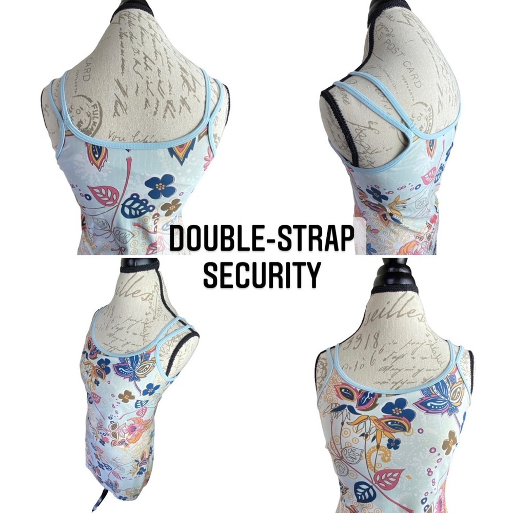 Aventura BLUE Floral Fit Flare Stretch Double Strap Athleisure Tank Dress Wmn Sm - Picture 6 of 16